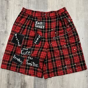 VTG Punk Indie Rock Red Plaid Wool Shorts 80s The Smiths The Cure Handmade 32